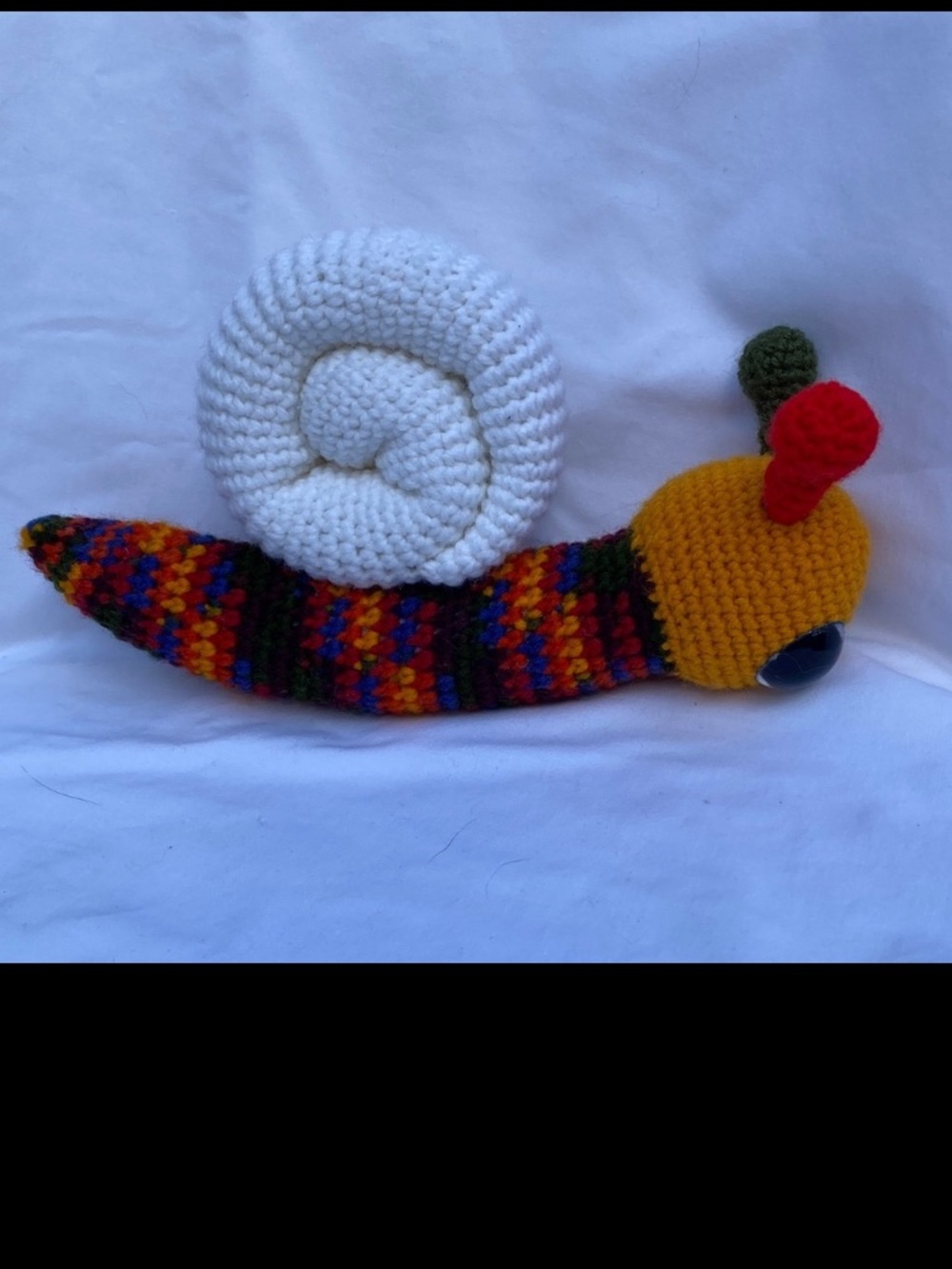 Handmade Colorful Crochet Snail Plush - White shell and Multicolored body